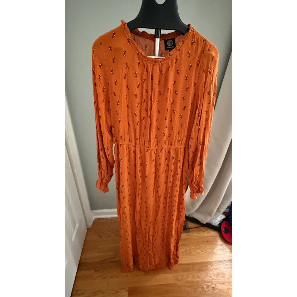 Bobeau NWT Burnt Orange Floral Midi‎ Dress Size XL Boho Peasant Feminine Fall